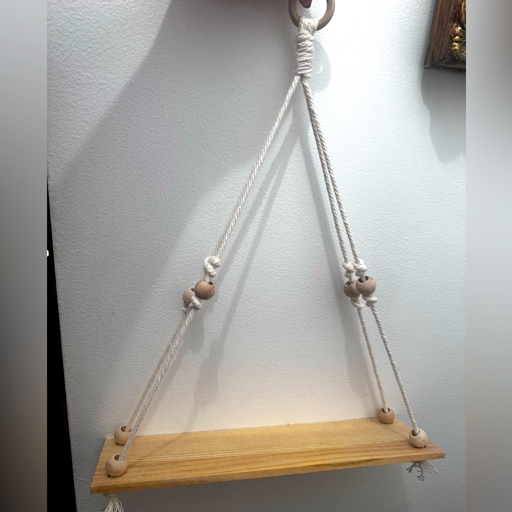 Hanging Floating Shelf Natural Wood Rope